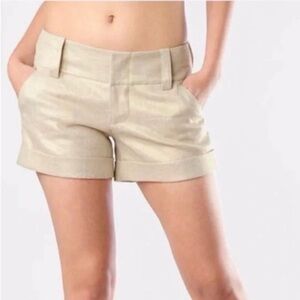 Alice + Olivia Gold Metallic Linen Blend Cuffed Shorts Coquette Coastal Chic, OS